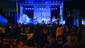 Band performing on stage at Baily Park